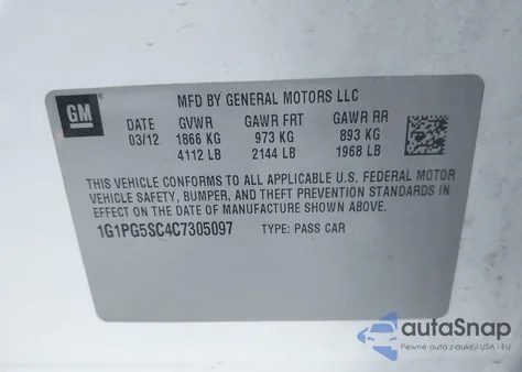 2012 Chevrolet Cruze 2Lt from USA, damaged, VIN 1G1PG5SC4C7305097